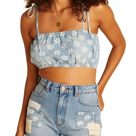 Billabong x Wrangler Women's Floral Crop Tank Top Blue Size L NWT​ - Picture 7 of 8